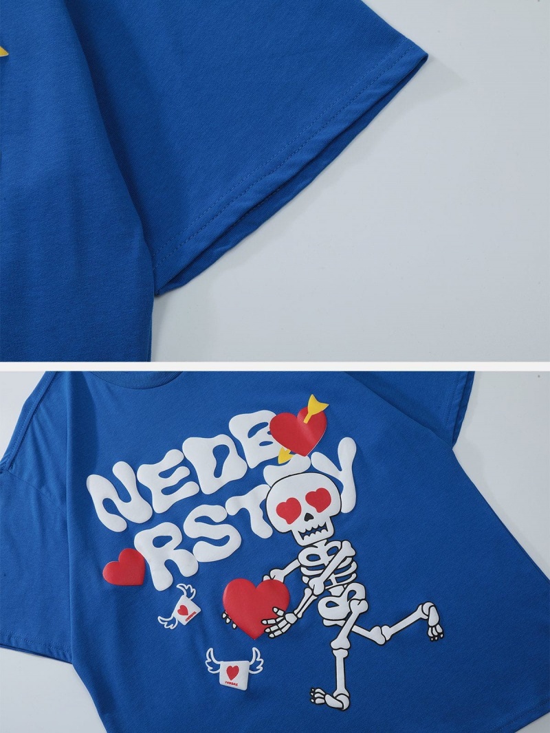 Bleu  T Shirts Aelfric Eden Love Skeleton Graphique Tee - QYS-4320656